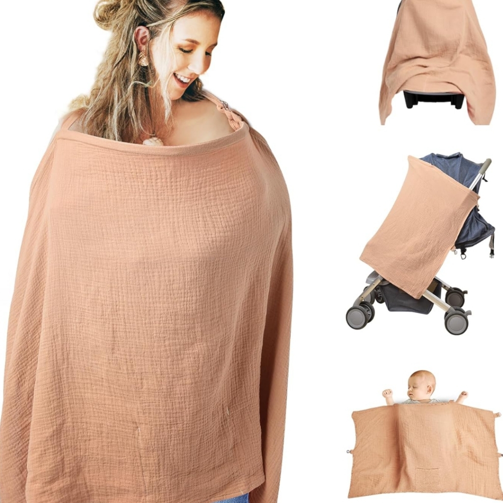 Nursing Cover, Muslin Breastfeeding Cover With Rigid Neck